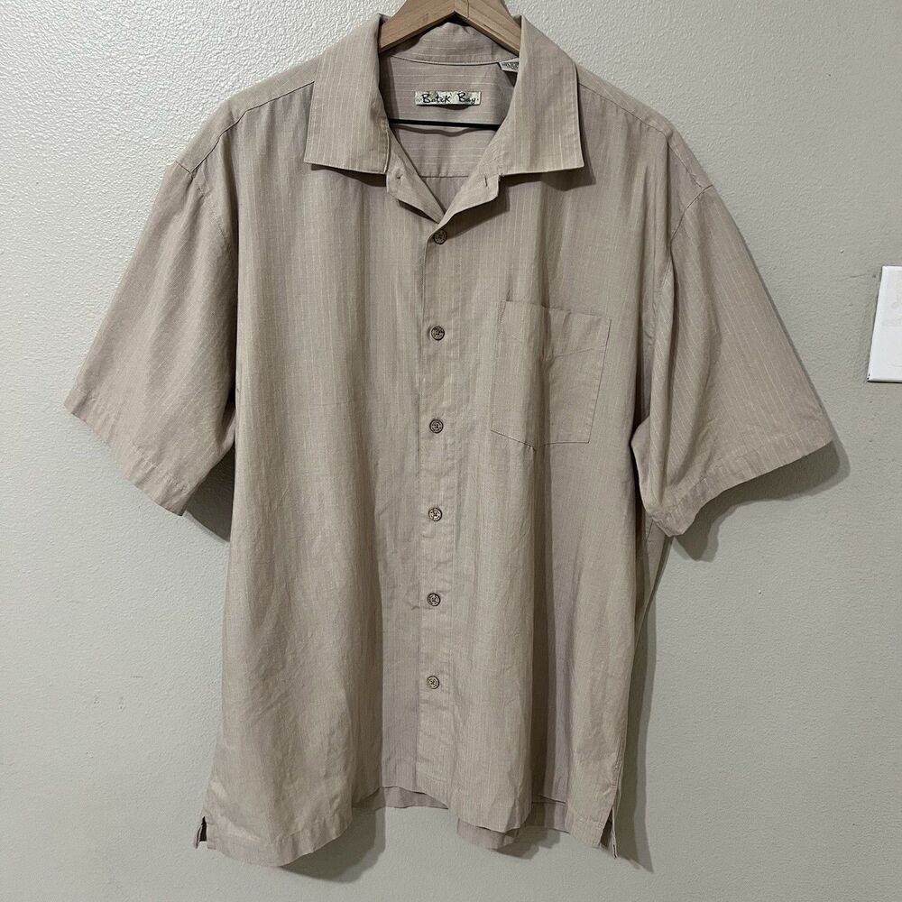 Batik Bay Mens Short Sleeve Button Down Shirt Tan RN 8096 Vacation